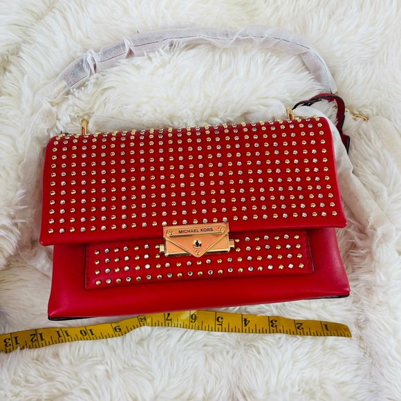 New women’s Micheal Kors studs shoulder red bag crossbody beautiful 🎁 purse - Picture 1 of 8